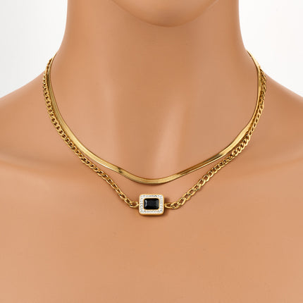 Collares En Capas Acero Inoxidable Embutido Rectángulo Con Circonitas