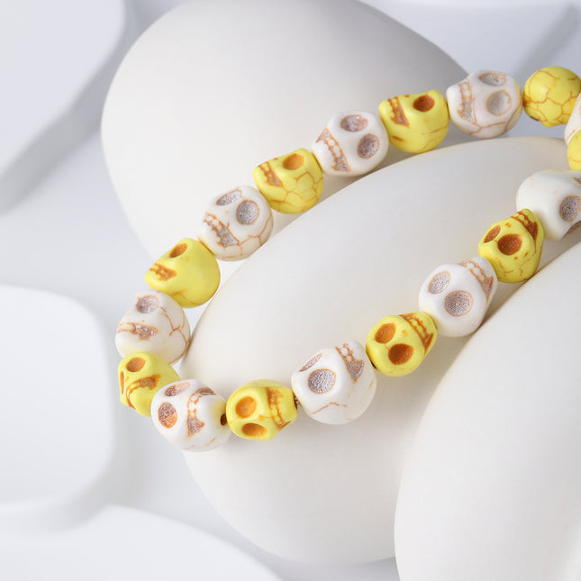 Pulseras De Cuentas Turquesa Calaveras Amarillas Y Blancas