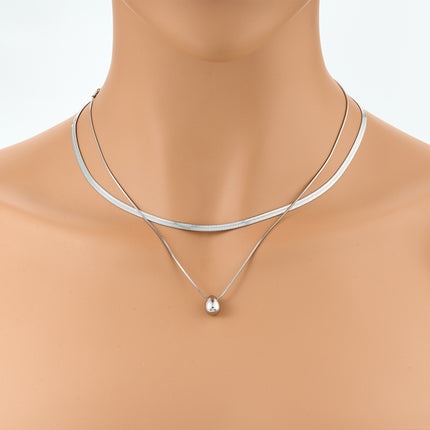 Collar Con Colgante Olavado De Gota De Cadena Plana De Serpiente De Doble Capa