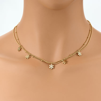 Collar Multicapa De Acero Inoxidable Con Colgantes En Forma De Copo