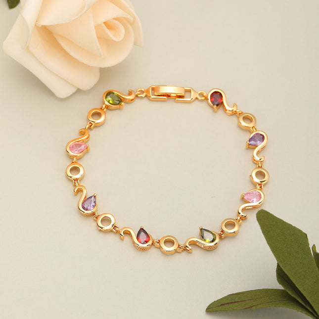 Pulsera De Cobre Con Zirconias En Forma De Gota Multicolor Y Cadena S