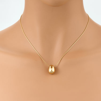 Collar De Acero Inoxidable De Cadena De Serpiente Redonda Con Colgante Ovalado De Gota De Agua