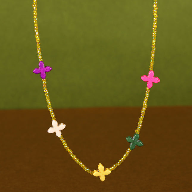 Collar De Cadena De Cuentas Con Accesorios De Flores De Estilo INS De Moda