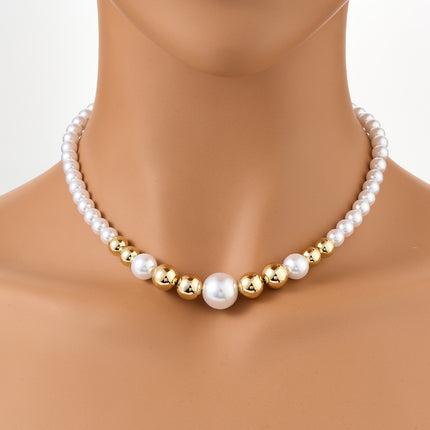 Collar De Perlas Sintéticas Con Detalles En Cuentas De Cobre Chapadas En 14K