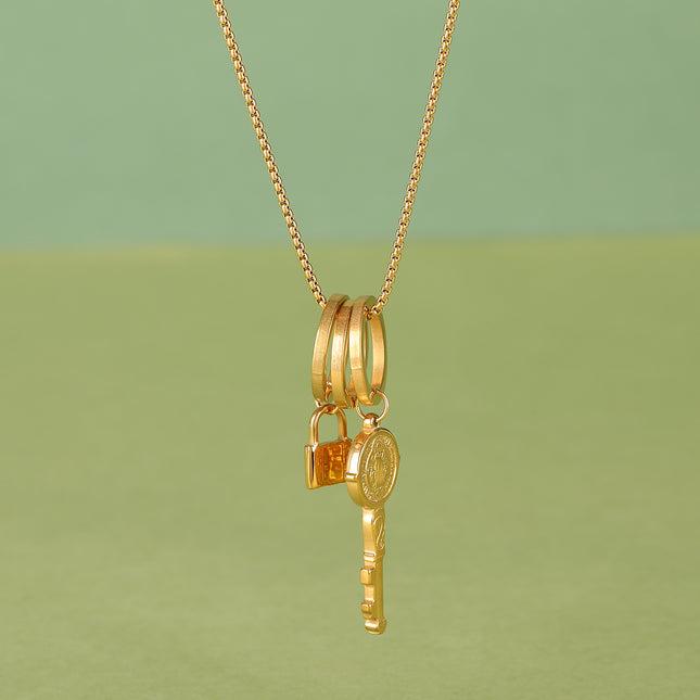 Collar De Tipo Corbata Con Hebilla De Anillo De Llave Clásico De Acero Inoxidable De Moda