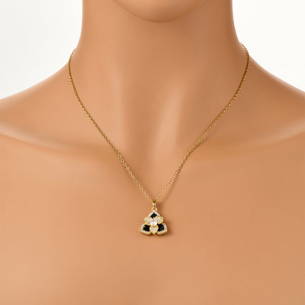 Collar Clásico Con Colgante De Trébol Negro De Doble Capa Con Diamante De Imitación