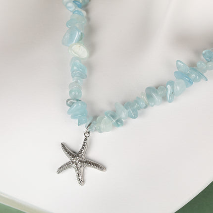 Collar De Estilo Especial De Piedra Natural Azul Con Colgante De Estrella De Mar De Moda