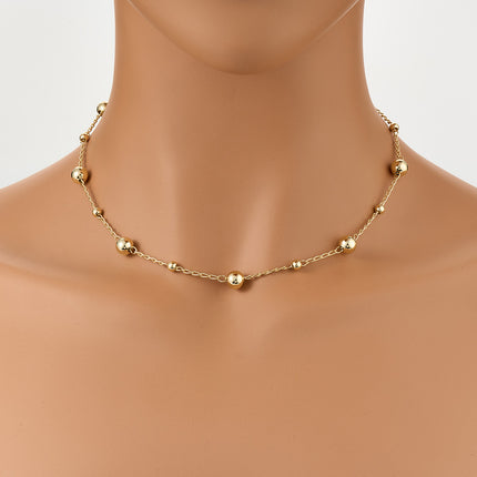 Collar Con Cadena En O y Cuentas En Oro 14K, Diseño Minimalista