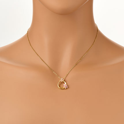 Collar Con Colgante De Cobre Con Mariposa Y Flor De Diamante De Imitación Rosada