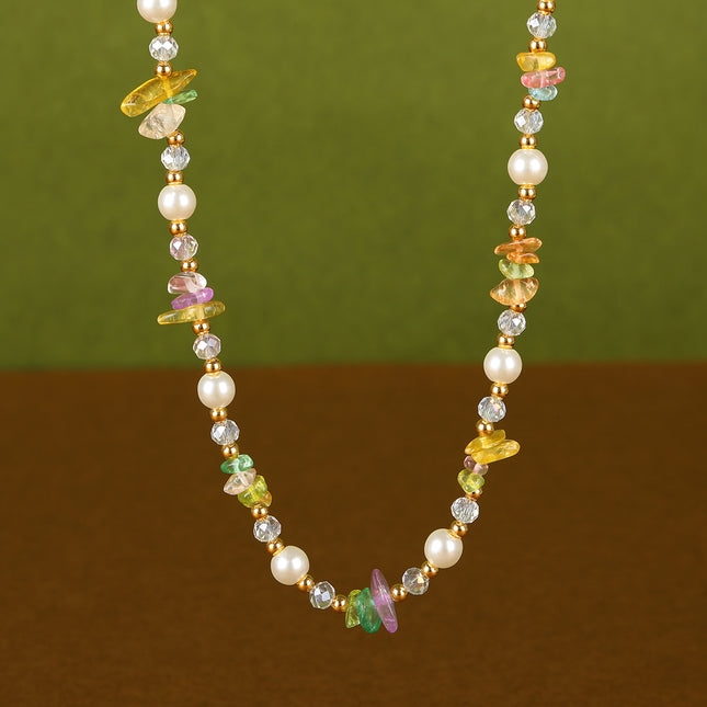 Collar De Piedras De Colores Con Cuentas De Moda Con Perlas De Cristal De Cadena De Acero Inoxidable