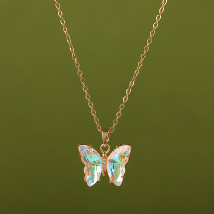 Collar Con Colgante De Mariposa De Acero Inoxidable De Moda De Colores Transparente