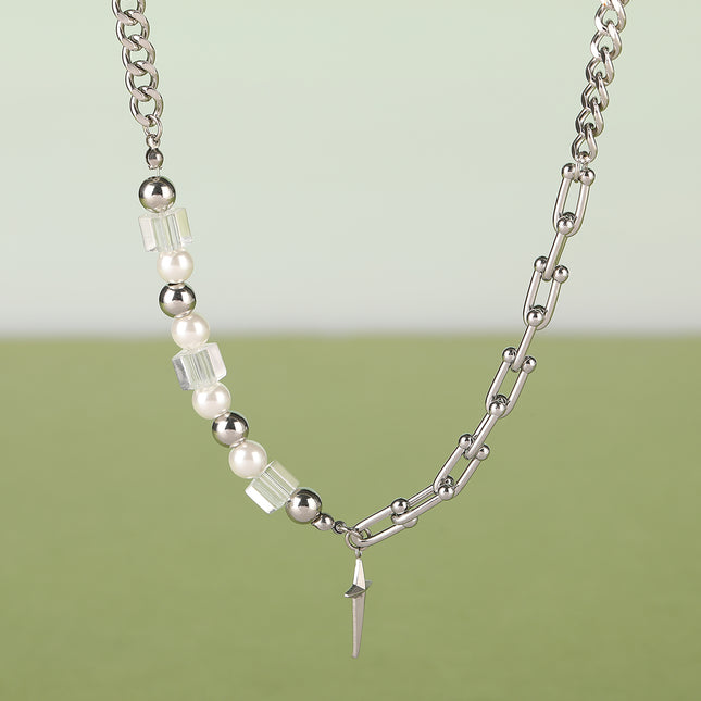 Collar Con Hebilla En Forma De U De Acero Inoxidable Con Estrella Cruzada De Moda