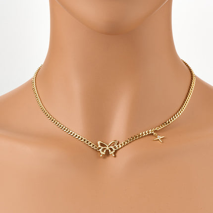 Collar Simple De Estilo Retro 14K Oro Con Colgante De Lazo Y Estrella