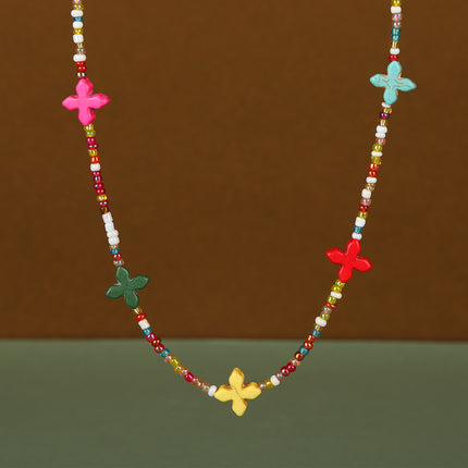 Collar De Cadena De Cuentas Con Accesorios De Flores De Estilo INS De Moda