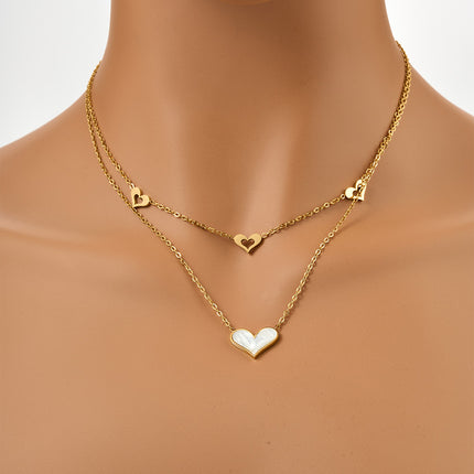 Collar De Corazón Doble Capa Acero Titanio Chapado En Oro De 18k Dulce
