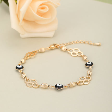 Pulsera De Cadena Con Ojo Negro Minimalista En Cobre, Diseño Elegante