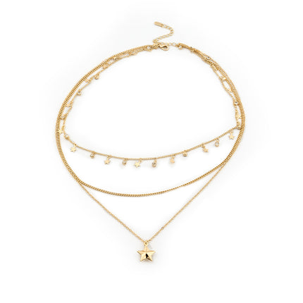 Collar Multicapa Con Colgante De Estrella Tridimensional De Lujo Ligero Para Mujer