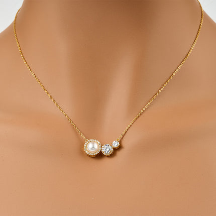 Collar De Lujo Con Colgante Triple Circular, Perla Sintética Y Zirconia