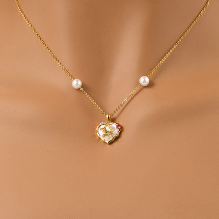 Collar De Corazón De Cobre 18K Con Rosa Dorada y Zirconia Elegante