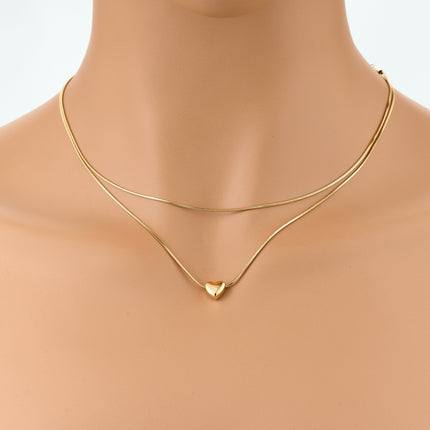 Collar De Doble Capa De Cadena De Serpiente De Acero Inoxidable Con Colgante De Corazón