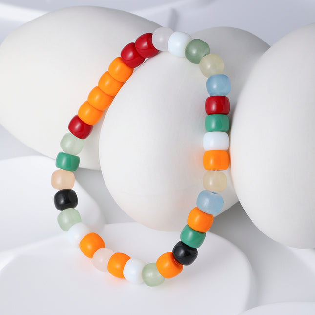 Pulsera De Cuentas De Cristal Colores Vibrantes Con Acero Inoxidable