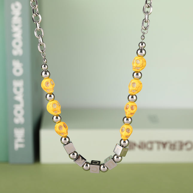 Collar De Acero Inoxidable Con Dados De LUCKY Con Acrílico De Moda Europea Y Americana