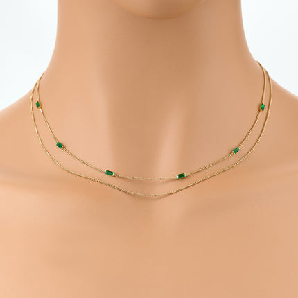 Collar Sencillo De Doble Capa De Cadena Fina Plana Con Circones Rectangulares Casual