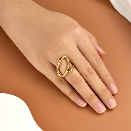 Anillo Femenino De Diseño Irregular Cruzado De Acero Inoxidable Chapado En Oro 14K