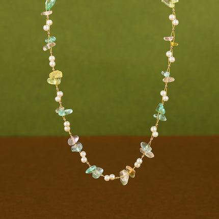 Collar De Cuentas De Piedras De Lujo Leve Con Perlas Y Diamantes De Moda