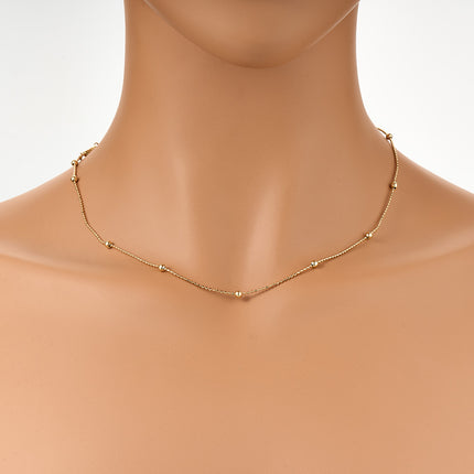 Collar De Cadena De Cuentas Pequeñas En 14K Con Detalles De Cuentas Grandes