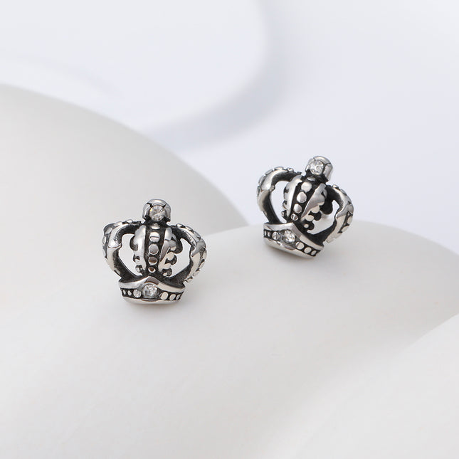 Pendientes Con Diseño De Corona Aretes Para Hombre De Acero Inoxidable,Estilo Vintage