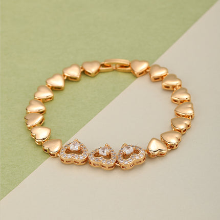 Pulsera De Cobre Con Corazones Lisos Y Con Zirconias Estilo Delicado