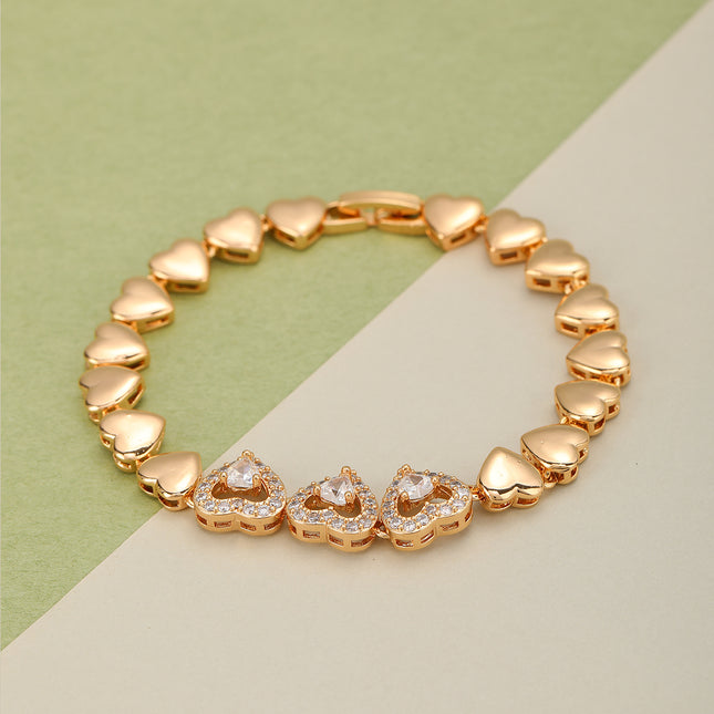 Pulsera De Cobre Con Corazones Lisos Y Con Zirconias Estilo Delicado