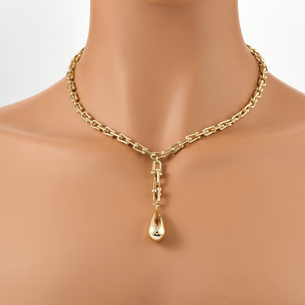 Collar Cadena De Herradura Con Colgante De Gota De Agua Chapado En Oro De 14K