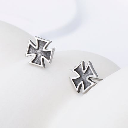 Pendientes Con Diseño De Cruz Cuadrada Vintage Y Moda Para Hombre De Acero Inoxidable