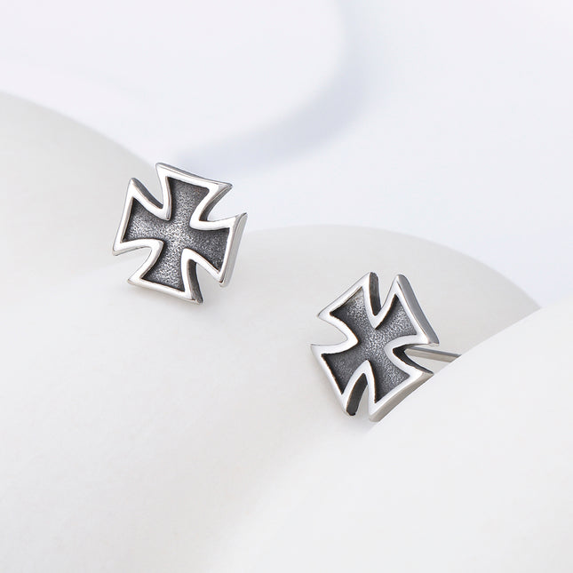 Pendientes Con Diseño De Cruz Cuadrada Vintage Y Moda Para Hombre De Acero Inoxidable