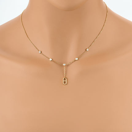 Collar Con Colgante En Forma De Doble D Con Cinco Diamantes Brillante De Acero Inoxidable