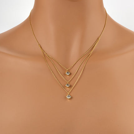 Collar De Multicapas Con Circonitas Cuadradas, Cobre Enchapado Oro 14K