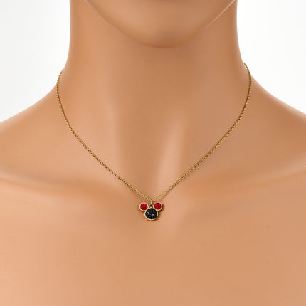 Collar Con Colgante De Cabeza De Mickey Con Circonitas Rojo Y Negro