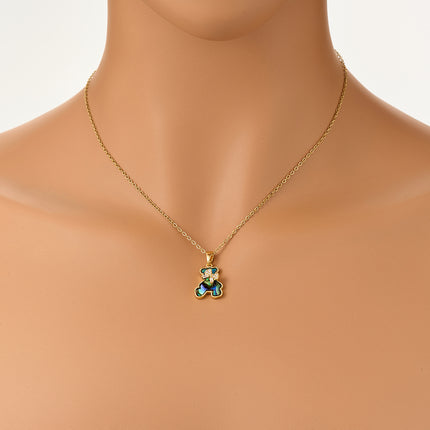 Collar De Acero Inoxidable Con Colgante De Oso De Colores De Cobre Y Circón De Moda