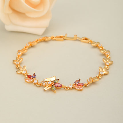 Pulsera De Cobre Con Hojas Multicolor Y Zirconias Incrustadas