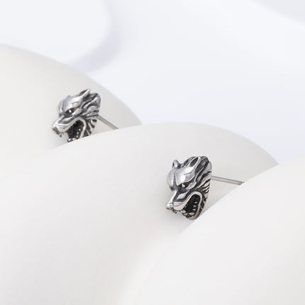 Pendientes Con Diseño Vintage De Cabeza De Lobo Aretes Para Hombre De Acero Inoxidable