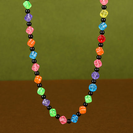 Collar De Cuentas Con Estilo De Dado Cuadrado Colorido De Moda Industrial Pesada