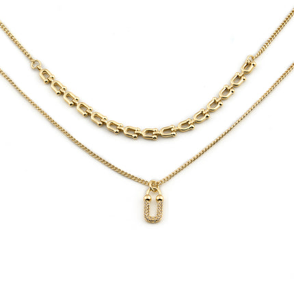 Collar De Doble Capa Con Colgante De Hebilla De Lujo Ligero De Moda Versátil