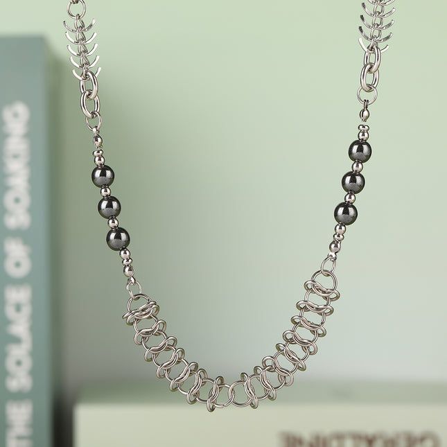 Collar De Cadena De Espina De Pescado Con Perlas De Moda Europea Y Americana