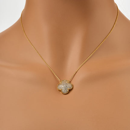 Collar Clásico De Flor De Cuatro Pétalos, Cobre Con Baño De Oro 18K