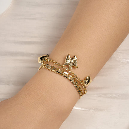 Pulsera Cobre De Oro De 14K  Doble Capa Con Mariposa Y Corazón Estilo INS