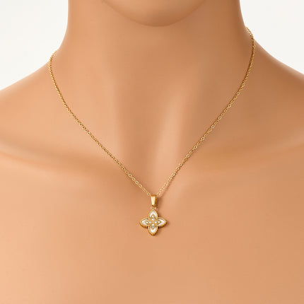 Collar Con Colgante Hueco De Flor De Cuatro Hojas Metálico De Acero Inoxidable Clásico