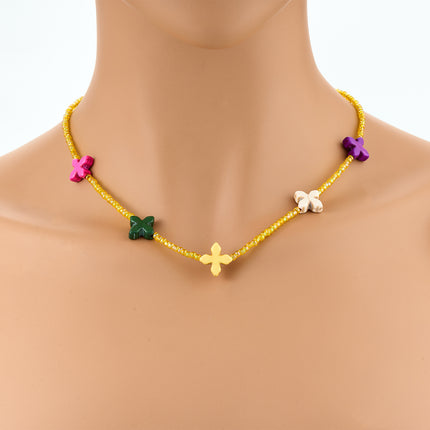 Collar De Cadena De Cuentas Con Accesorios De Flores De Estilo INS De Moda