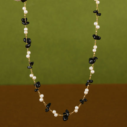 Collar De Piedras De Colores Con Cuentas De Moda Con Perlas De Cristal De Cadena De Acero Inoxidable